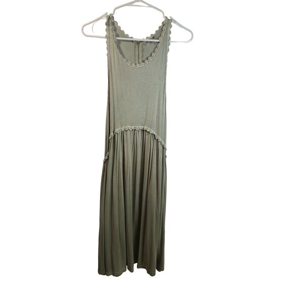 C&V Womens Tunic Dress Olive Green Boho Cottage Core Womens L Sleeveless Lace - Picture 2 of 13